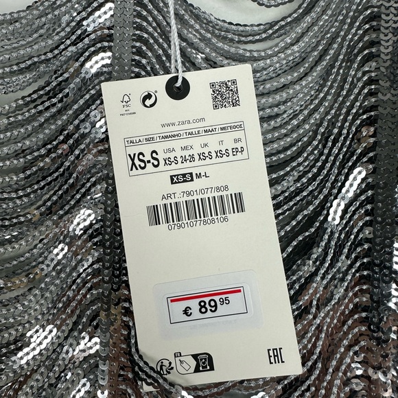 ZARA NWT Women’s Sleeveless Sequin Silver MIDI Dress Size XS-S - Picture 5 of 8